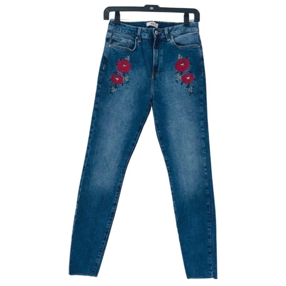 Forever 21 High Waist Raw Hem Floral Embroidered Skinny Jeans - Picture 1 of 8